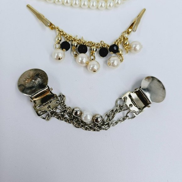 Vintage Sweater Clasps Clips Costume Jewelry Bundle Set of 3 Pearl Bead Classic - Picture 2 of 12